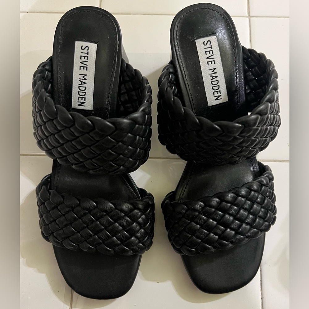 Steve Madden, size 5.5 black braided straps sandals.